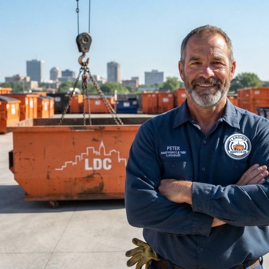 Lansing Dumpster Co hauls the dumpster away when you're done